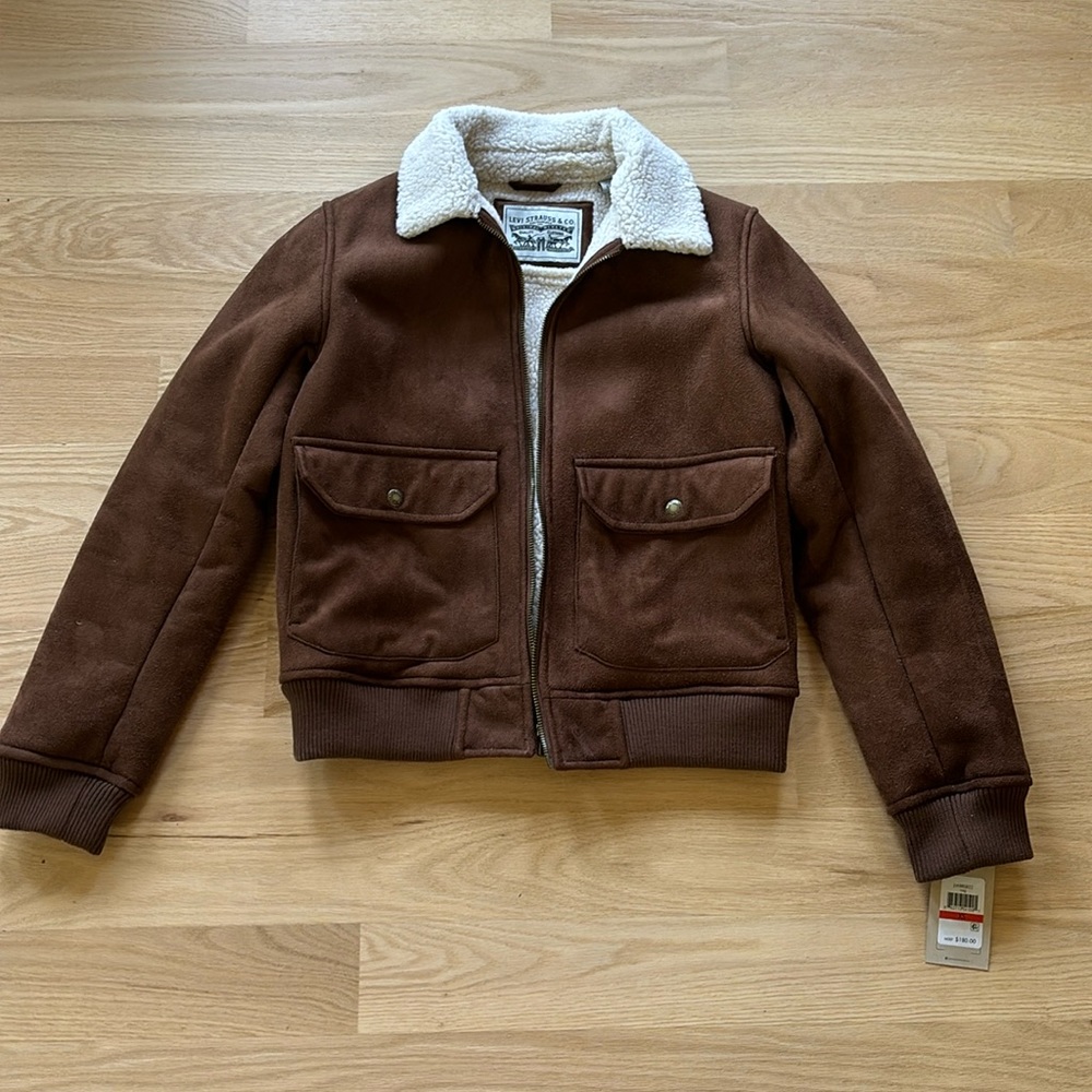 Levi's Brown Bomber Jacket with Cream Sherpa Collar